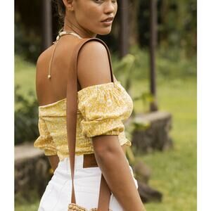 NWT Roxy Flirty Walk Crop Top, Off the Shoulder,‎ Puffed Short Sleeves, sz M